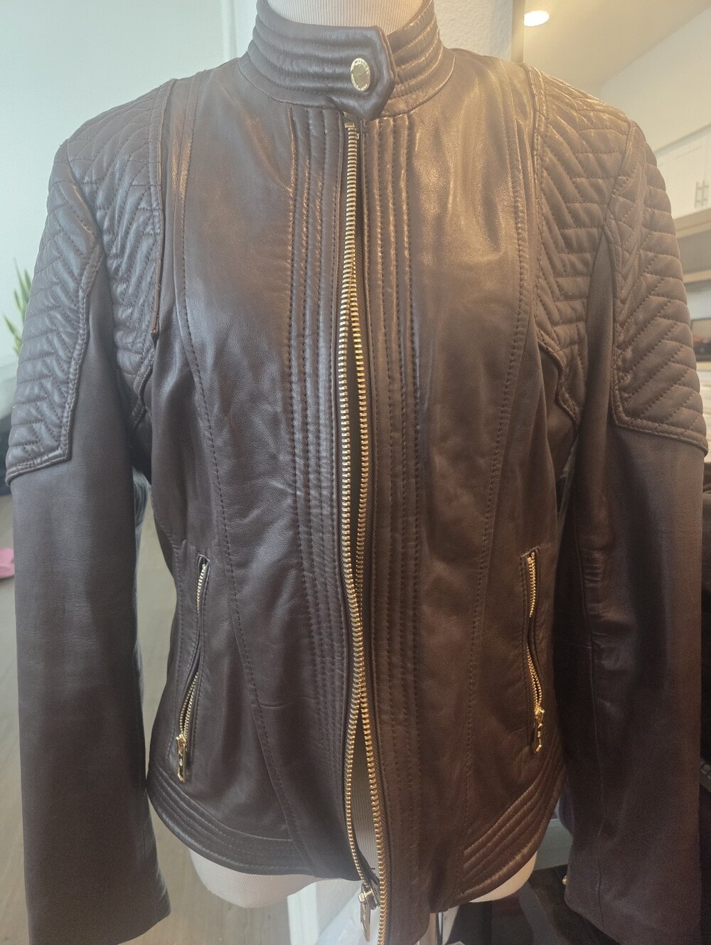 Michael Kors Chocolate Leather Jacket L